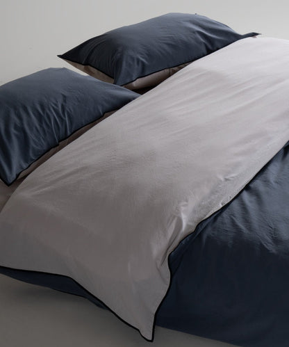 Essualte Stonewashed Reversible 100% Cotton Duvet Cover Set Opal Grey / Castle Rock