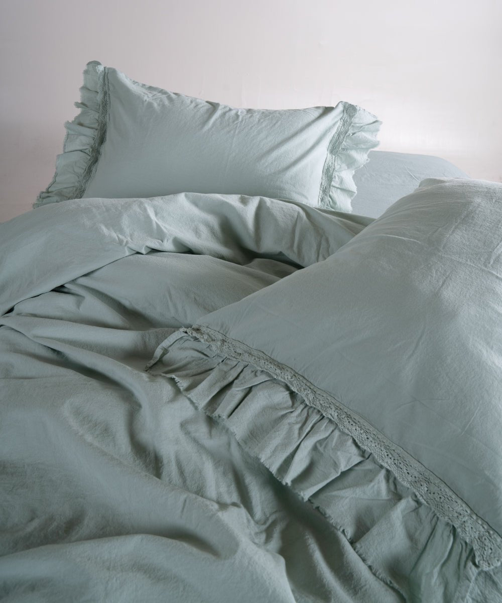 Stonewash 100% Soft Cotton Duvet Cover Set Francesca Mint