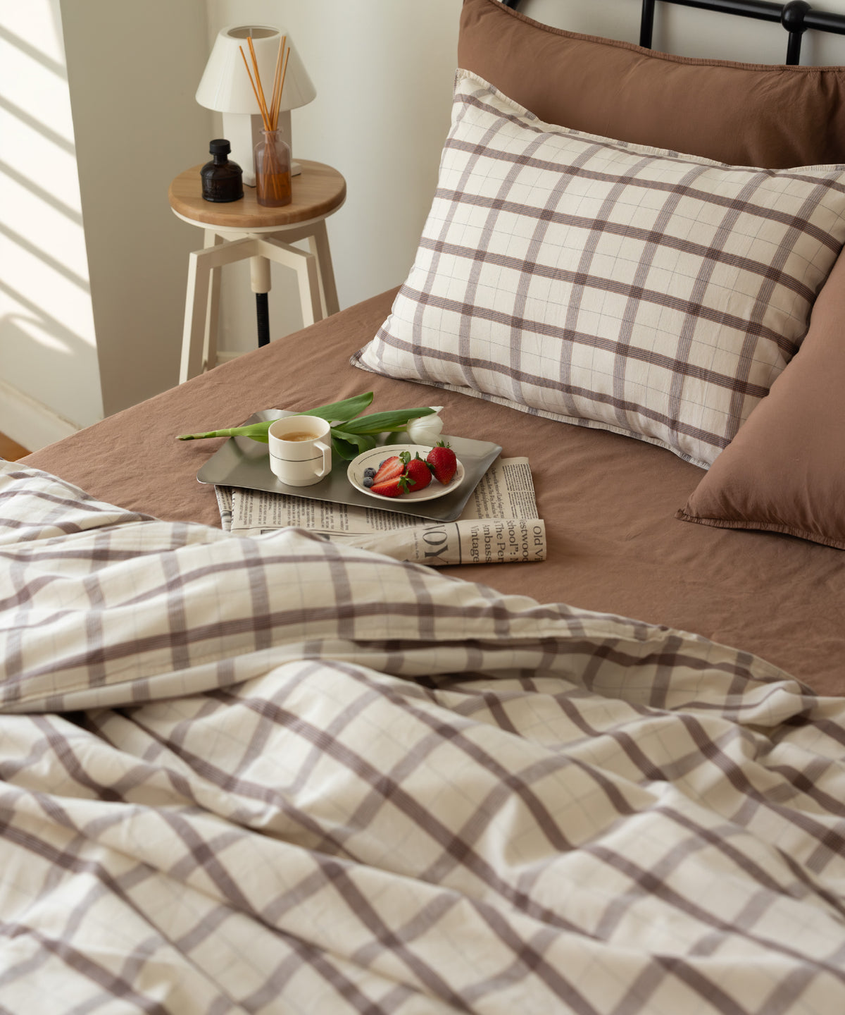 Rustic Striped&amp;Ruffled 100% Soft Cotton Duvet Cover Set - Garmentwashed | Limasso