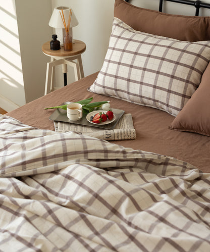 Rustic Striped&amp;Ruffled 100% Soft Cotton Duvet Cover Set - Garmentwashed | Limasso