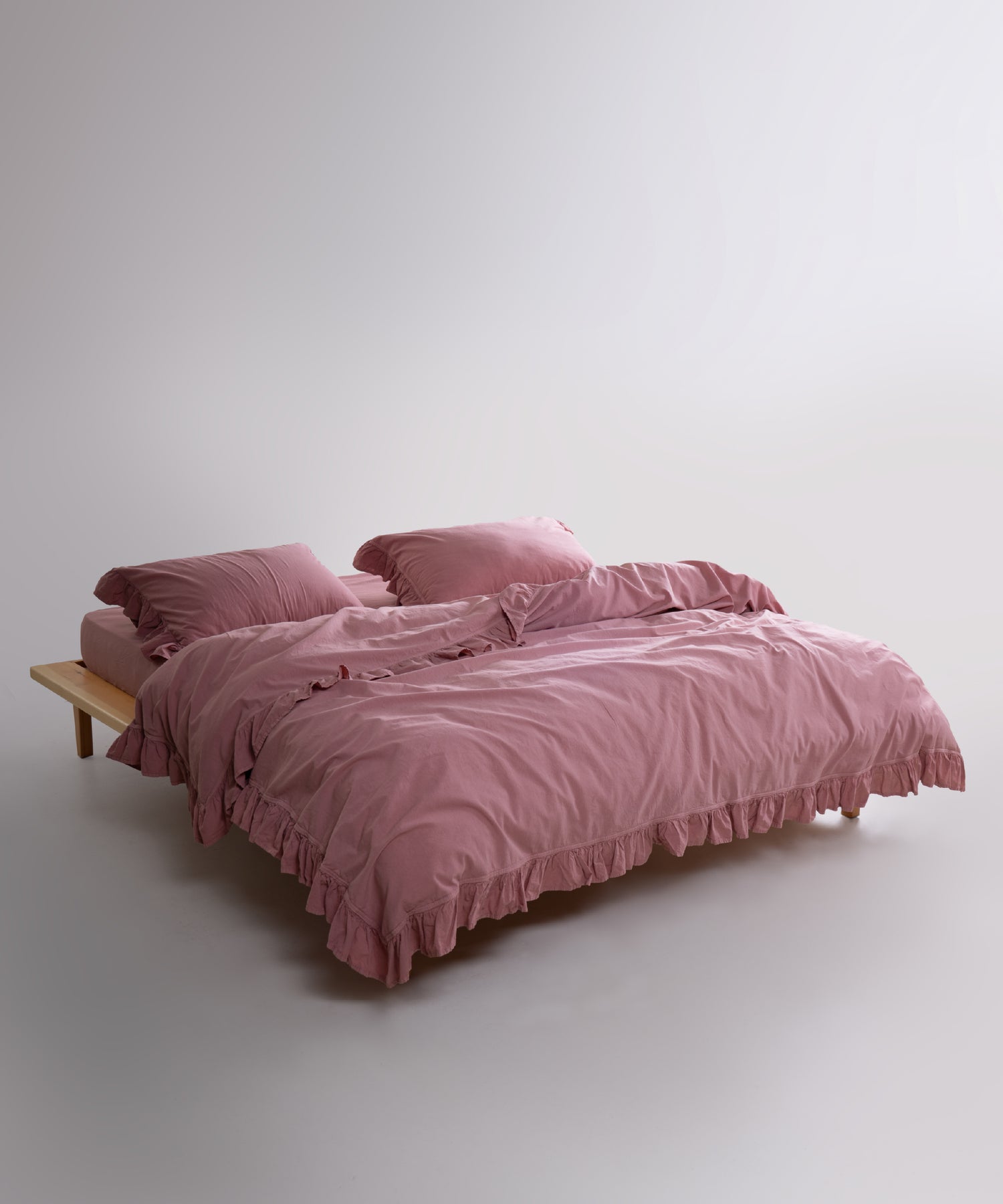Stonewashed Exclusive 100% Soft Cotton Ruffled Duvet Cover Old Rose