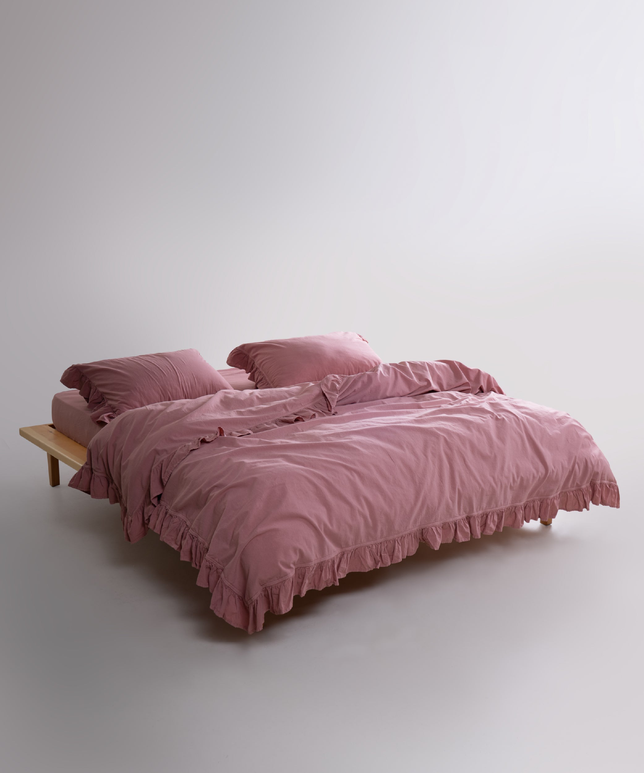Stonewashed Exclusive 100% Soft Cotton Ruffled Duvet Cover Old Rose