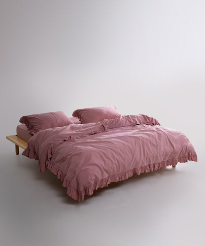 Stonewashed Exclusive 100% Soft Cotton Ruffled Duvet Cover Old Rose