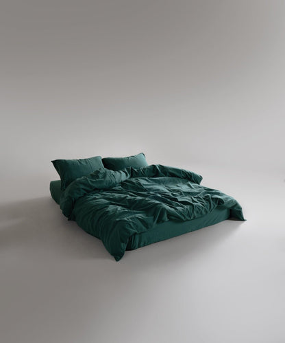 Stonewash 100% Soft Cotton Fitted Sheet Set Dark Green