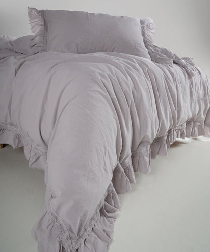 Stonewash 100% Soft Cotton Duvet Cover Set Francesca Opal Grey
