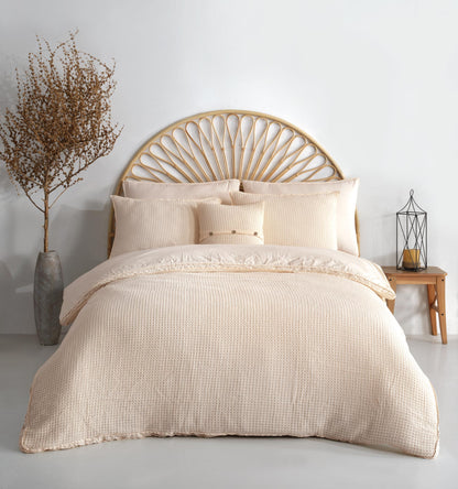 Bassin Stonewashed 100% Cotton Duvet Cover Set - Cream