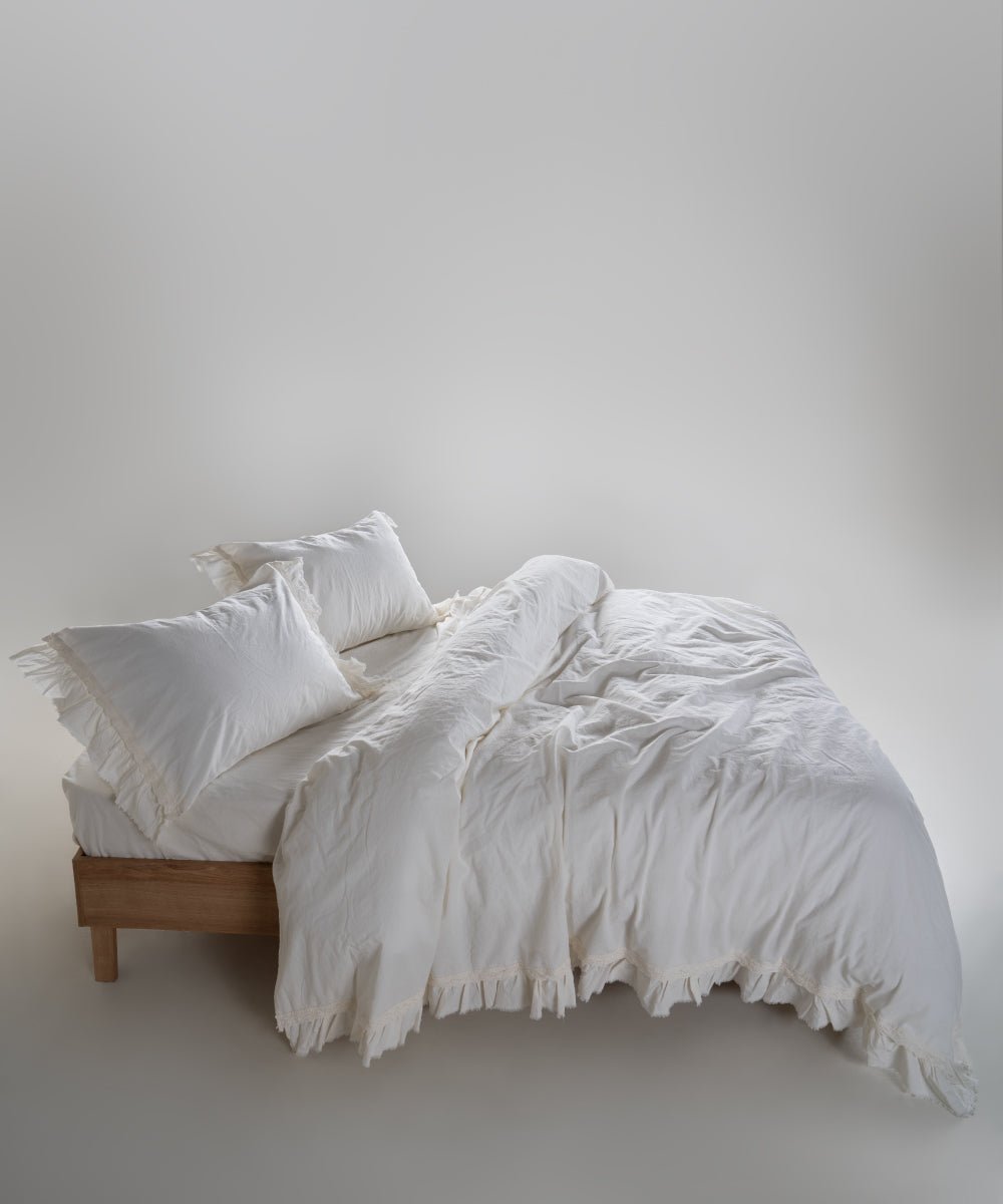 Stonewash 100% Soft Cotton Duvet Cover Set Francesca Snow White