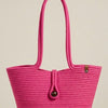 Boho Straw Style Button Closure Natural Shoulder Bag - Pink