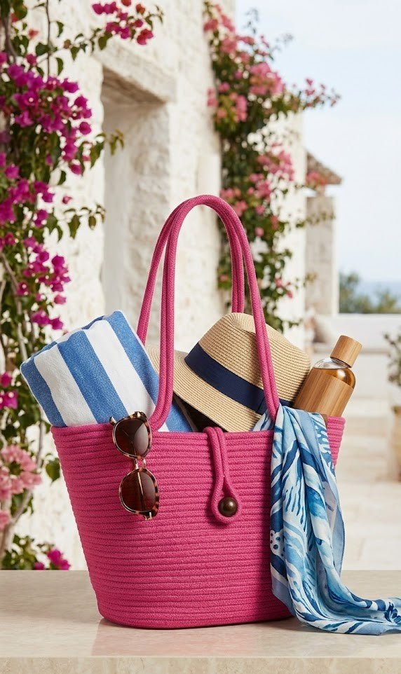Boho Straw Style Button Closure Natural Shoulder Bag - Pink