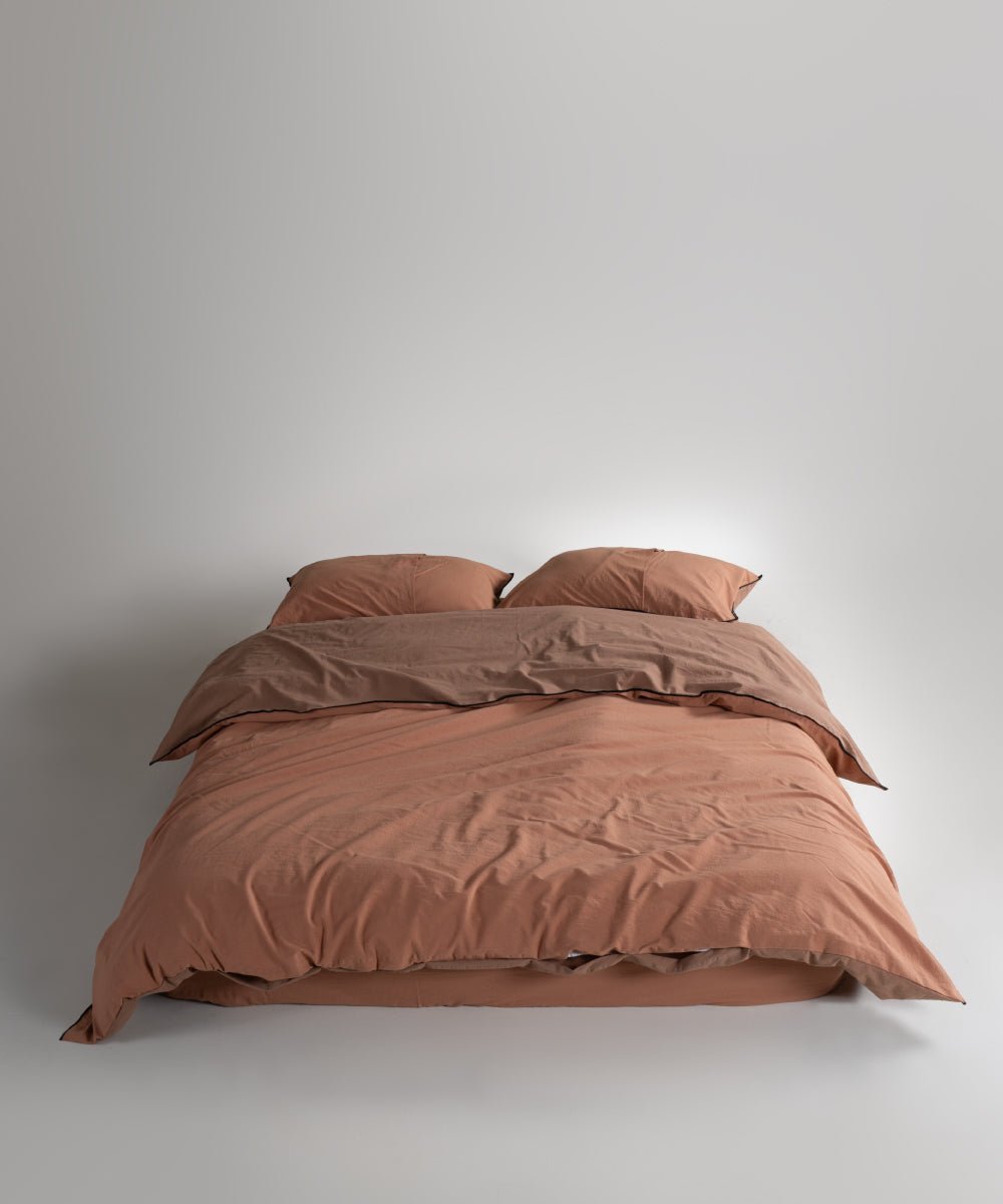 Essualte Stonewashed Reversible 100% Cotton Duvet Cover Set Wood Smoke/Autumn
