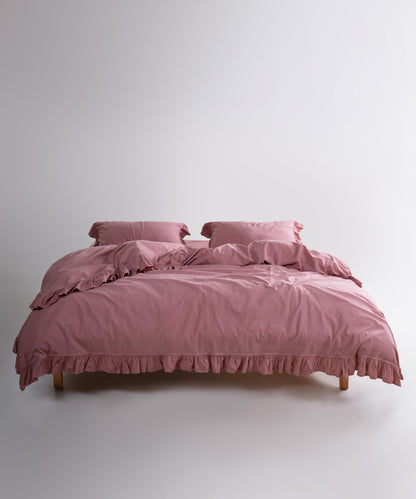 Stonewashed Exclusive 100% Soft Cotton Ruffled Duvet Cover Old Rose