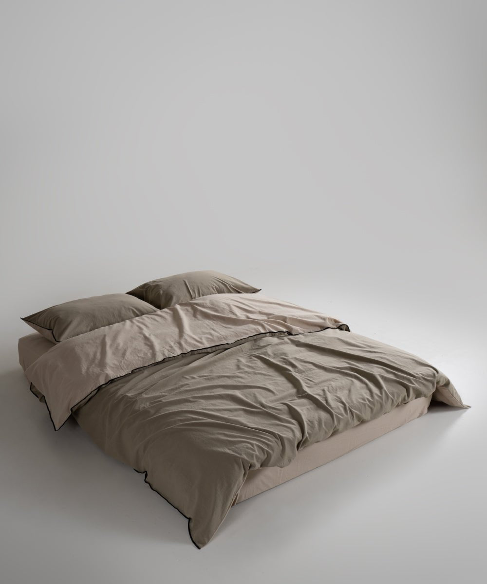 Essualte Stonewashed Reversible 100% Cotton Duvet Cover Set Cap Olive / Med Green