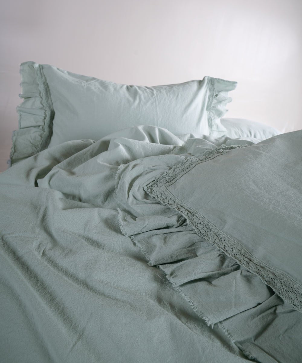 Stonewash 100% Soft Cotton Duvet Cover Set Francesca Mint