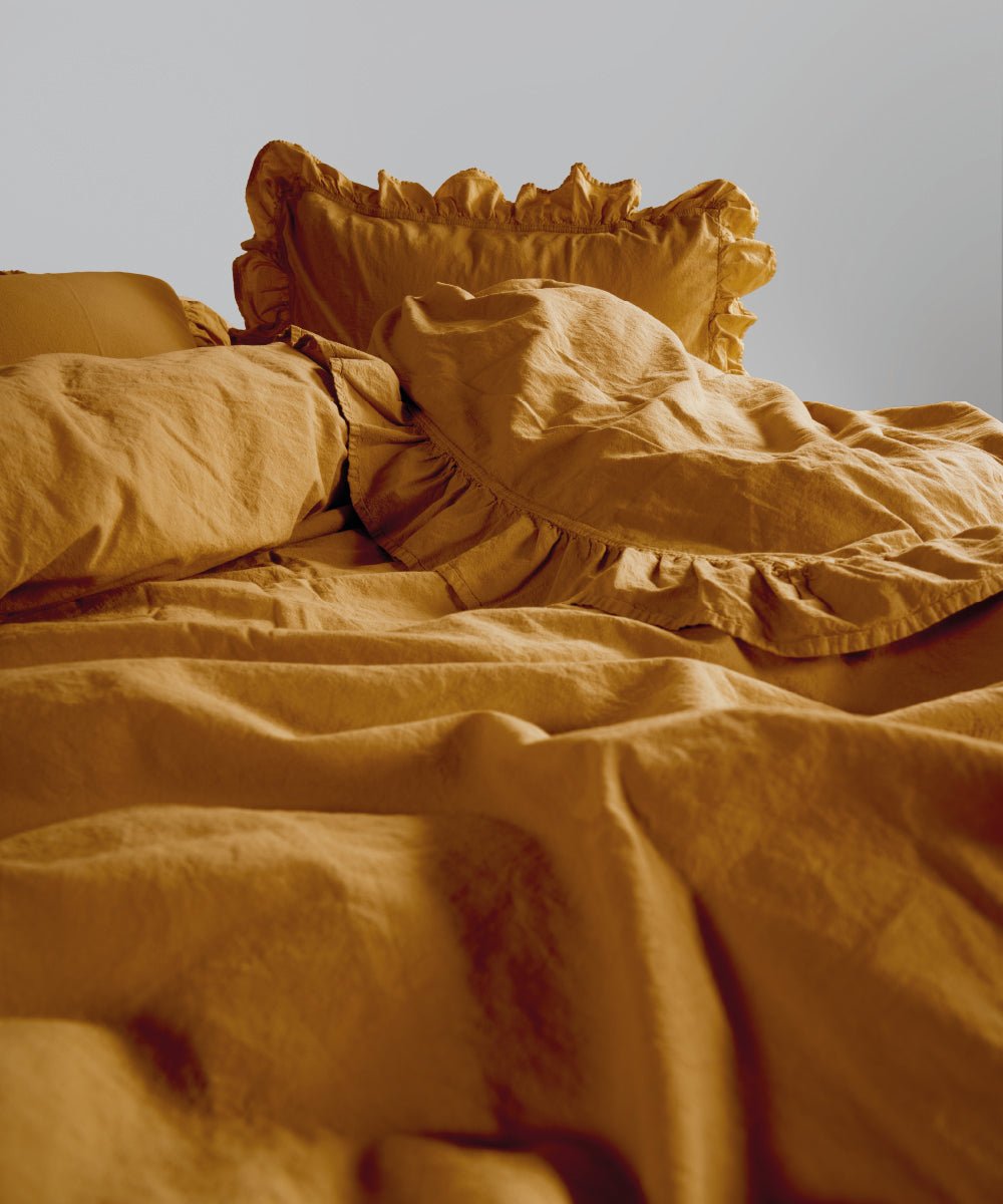 Stonewash Exclusive 100% Soft Cotton Duvet Cover Set Mustard