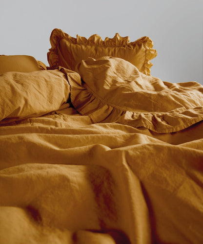 Stonewash Exclusive 100% Soft Cotton Duvet Cover Set Mustard