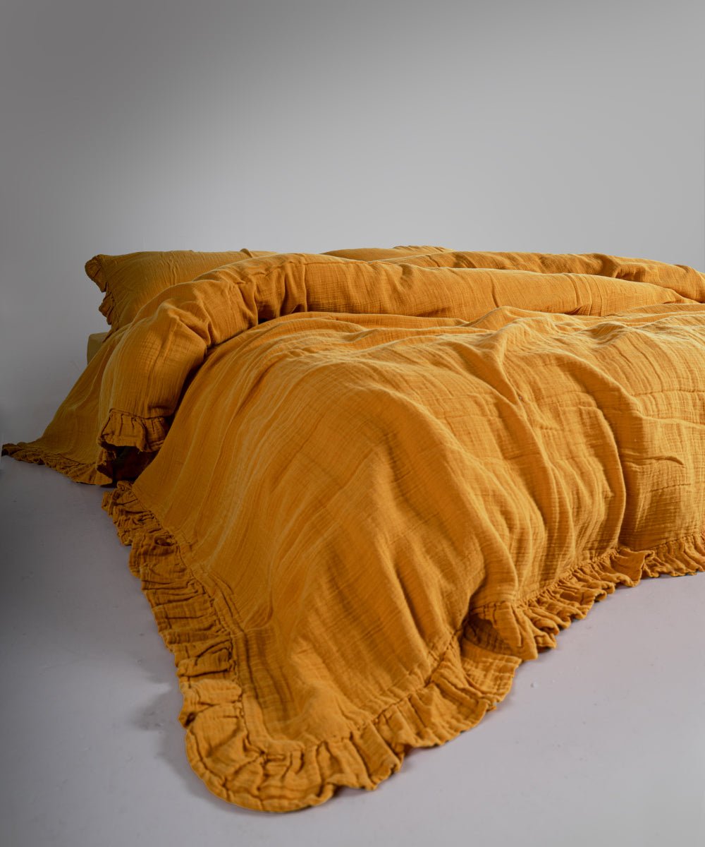 Esse Exclusive 100% Soft Cotton Gauze/Muslin Duvet Cover Set Mustard