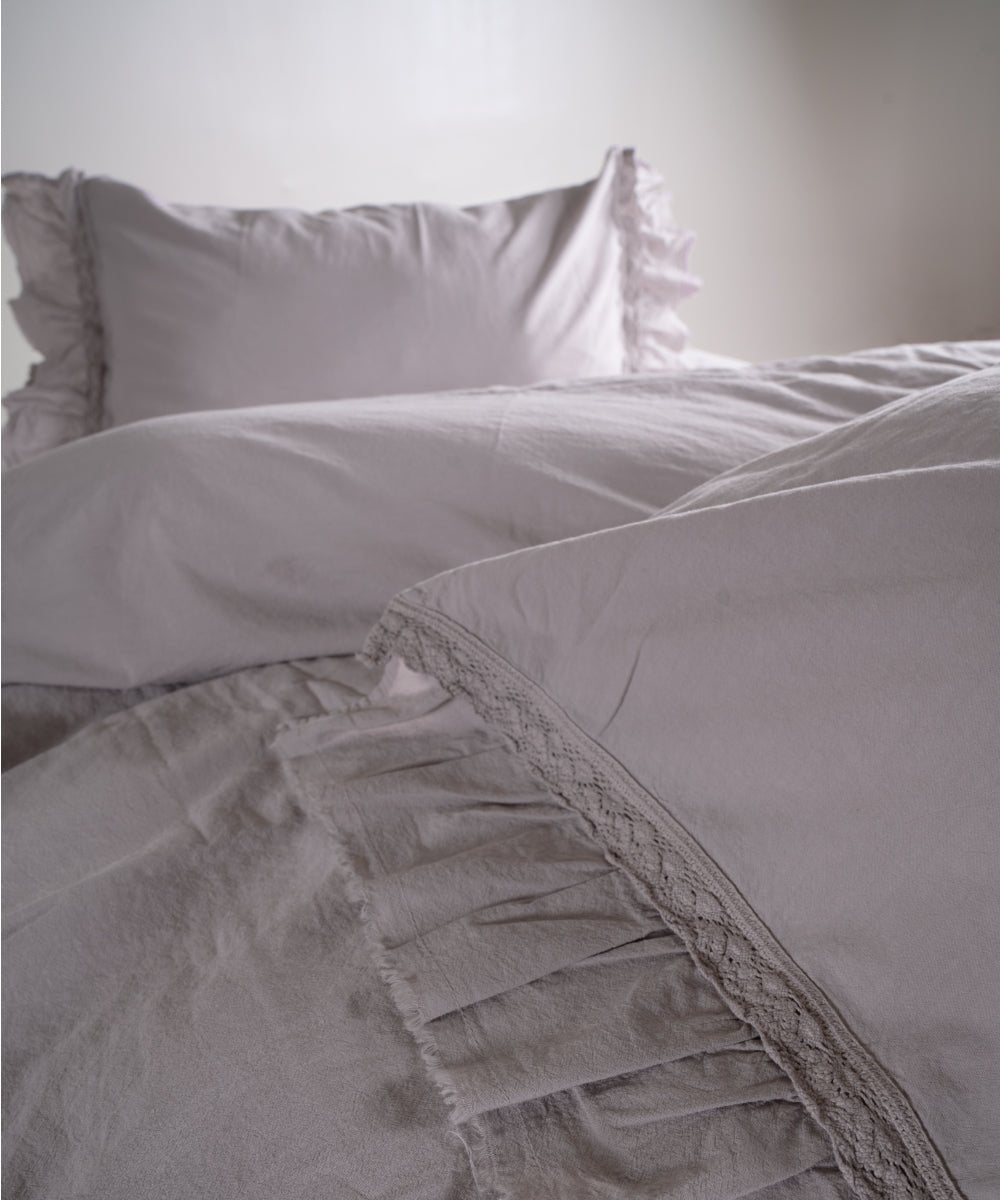 Stonewash 100% Soft Cotton Duvet Cover Set Francesca Opal Grey