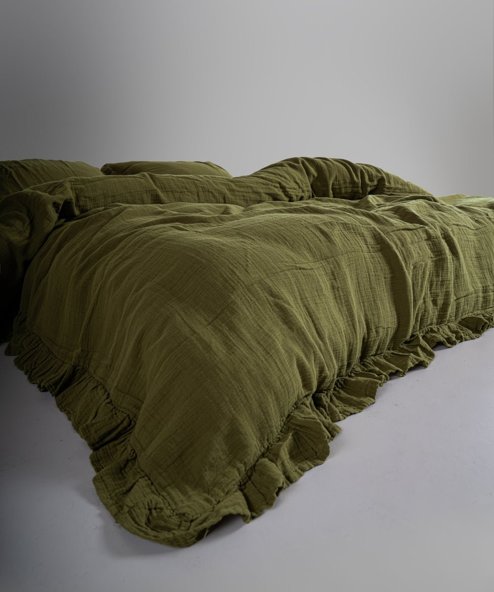 Esse Exclusive 100% Soft Cotton Gauze/Muslin Duvet Cover Set Olive