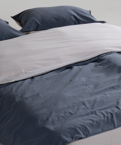 Essualte Stonewashed Reversible 100% Cotton Duvet Cover Set Opal Grey / Castle Rock
