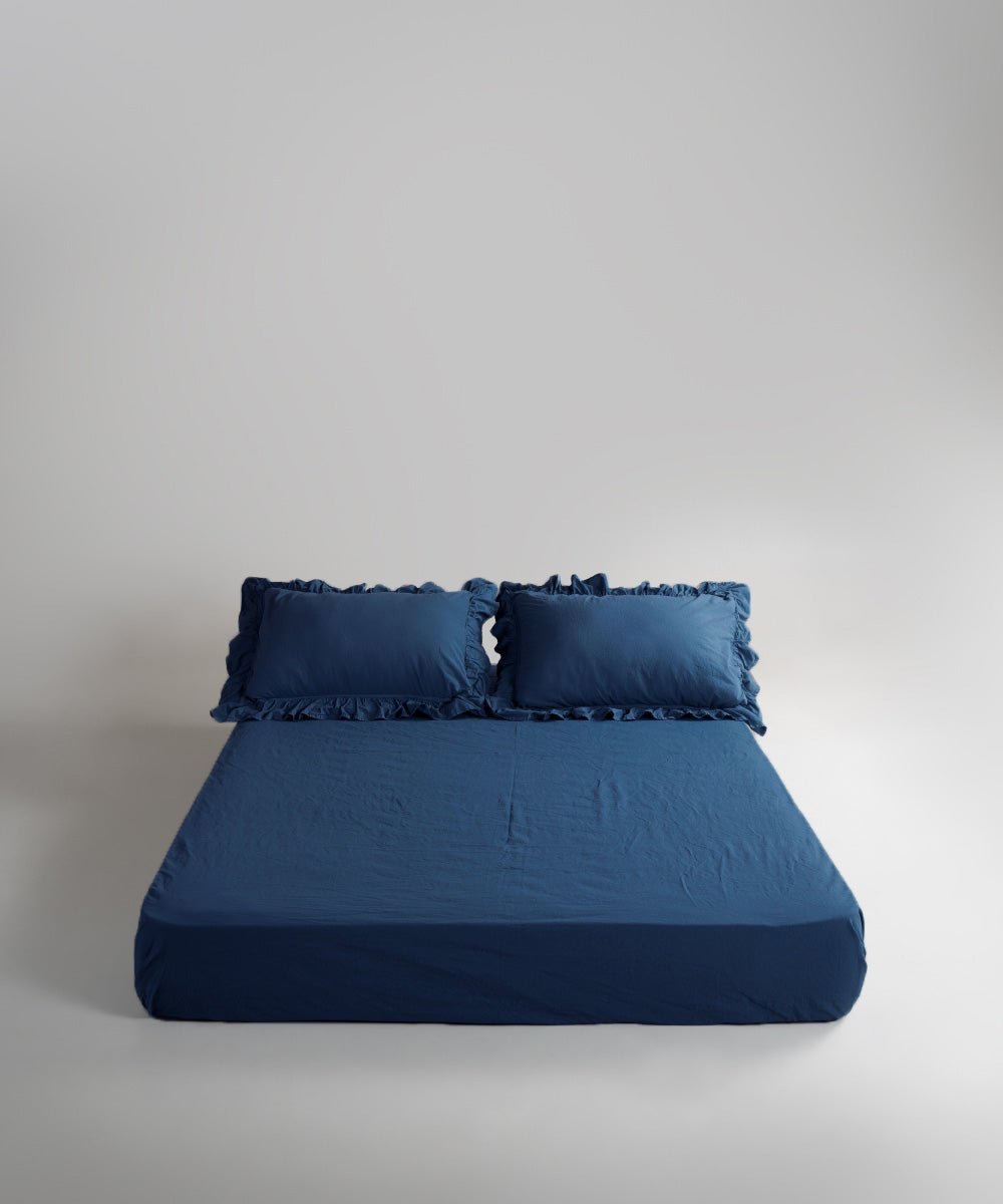 Stonewash Exclusive 100% Soft Cotton Fitted Sheet Set Dress Blue