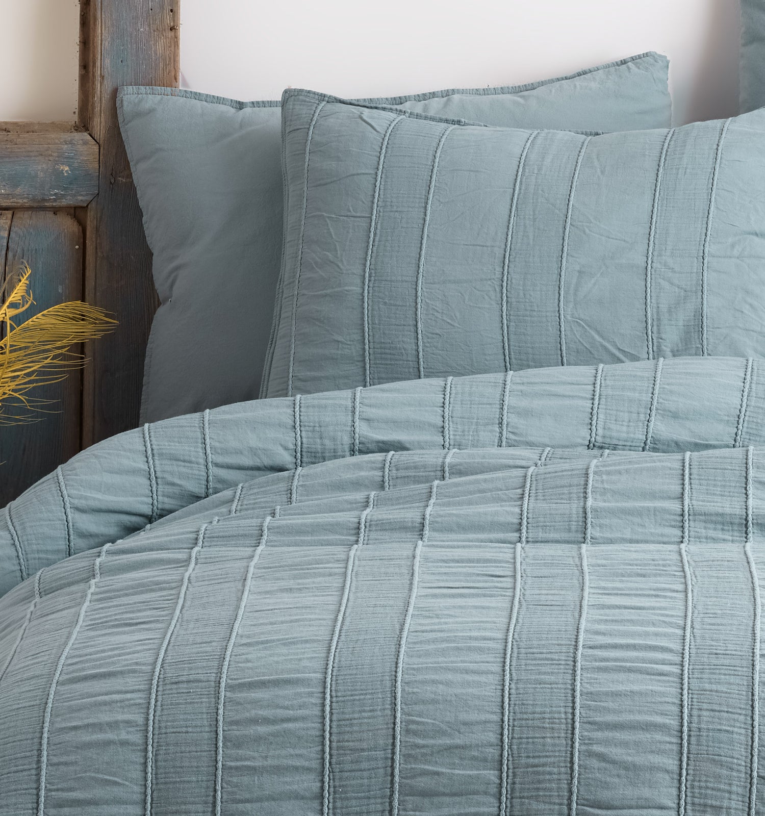 Andalusia Stonewashed 100% Cotton Duvet Cover Set - Med Blue