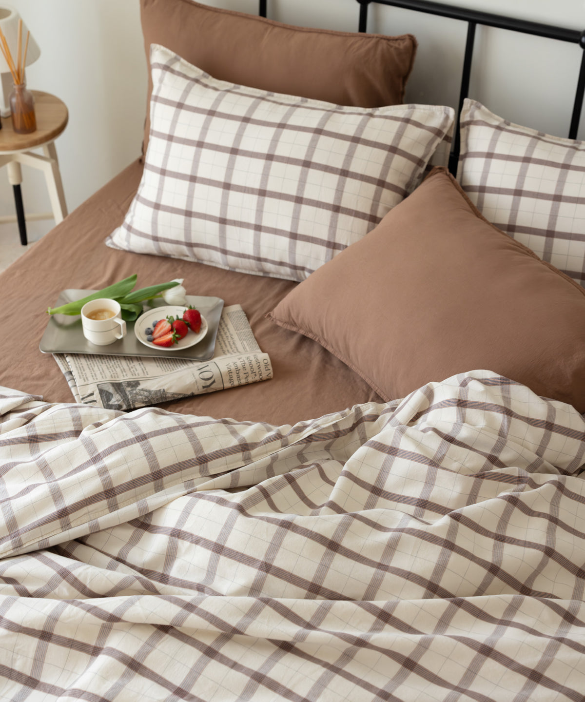 Rustic Striped&amp;Ruffled 100% Soft Cotton Duvet Cover Set - Garmentwashed | Limasso