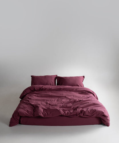 Stonewash 100% Soft Cotton Duvet Cover Set Raspberry