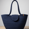 Boho Straw Style Magnetic Closure Natural Shoulder Bag - Dress Blue