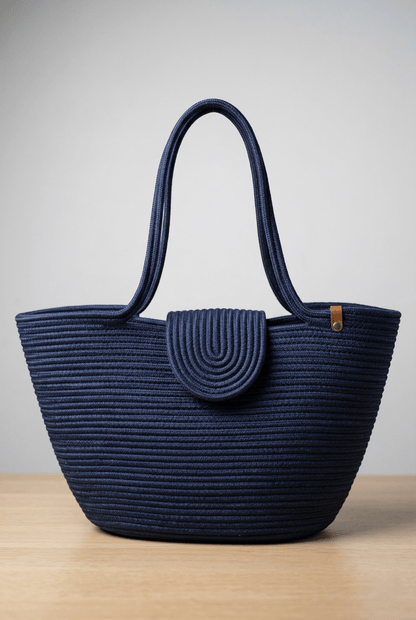 Boho Straw Style Magnetic Closure Natural Shoulder Bag - Dress Blue