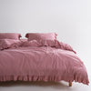 Stonewashed Exclusive 100% Soft Cotton Ruffled Duvet Cover Old Rose