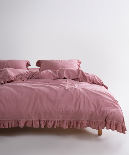 Stonewashed Exclusive 100% Soft Cotton Ruffled Duvet Cover Old Rose