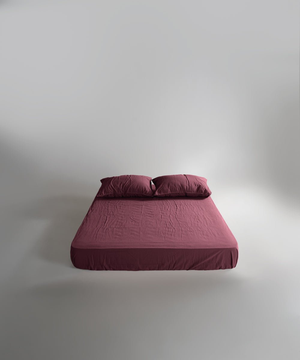 Stonewash 100% Soft Cotton Fitted Sheet Set Raspberry