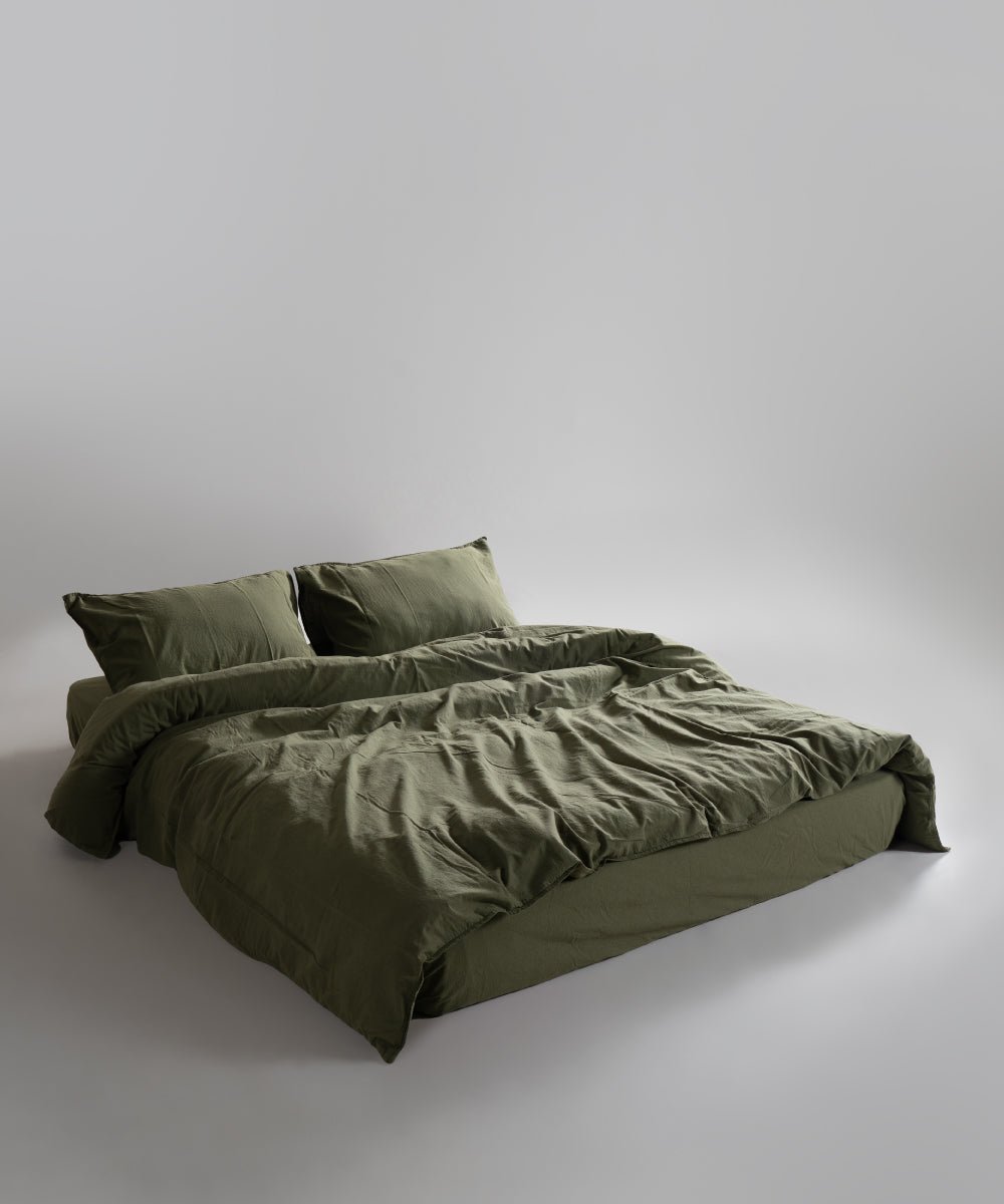 Stonewash 100% Soft Cotton Duvet Cover Set Capulete Olive