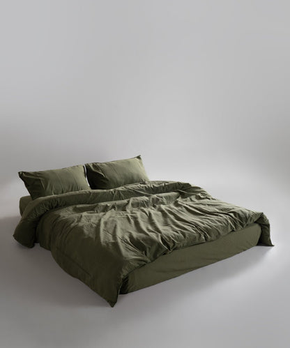 Stonewash 100% Soft Cotton Duvet Cover Set Capulete Olive