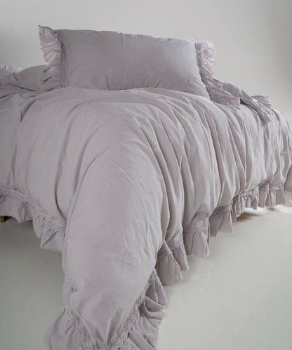 Stonewash 100% Soft Cotton Duvet Cover Set Francesca Opal Grey