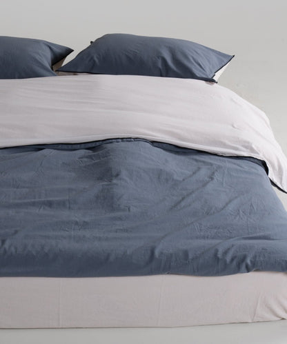 Essualte Stonewashed Reversible 100% Cotton Duvet Cover Set Opal Grey / Castle Rock