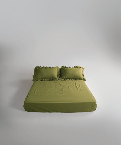 Stonewash Exclusive 100% Soft Cotton Fitted Sheet Set Capulet Olive