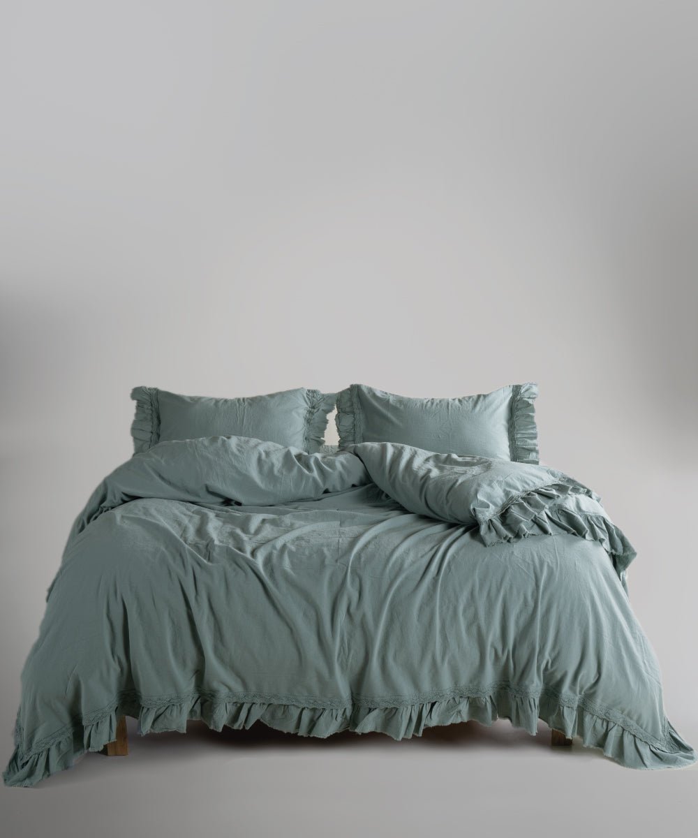 Stonewash 100% Soft Cotton Duvet Cover Set Francesca Natural Green