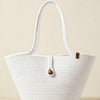 Boho Straw Style Button Closure Natural Shoulder Bag - White