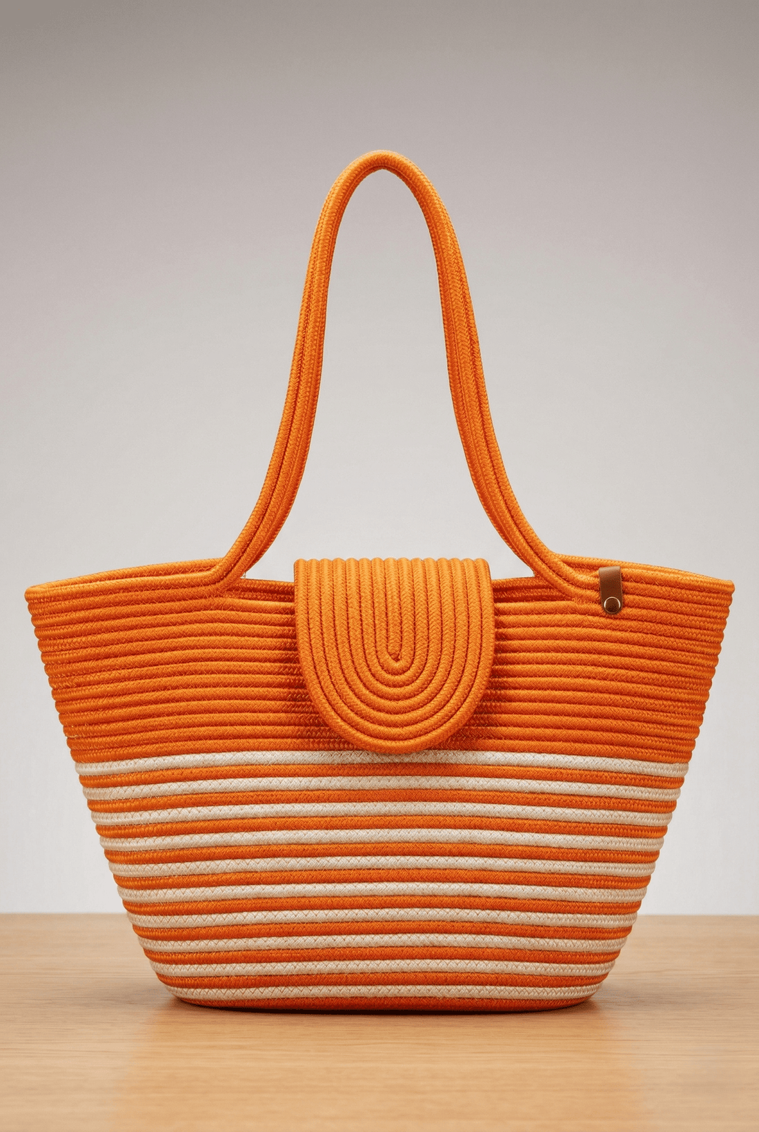Boho Straw Style Magnetic Closure Natural Shoulder Bag - Orange &amp; White