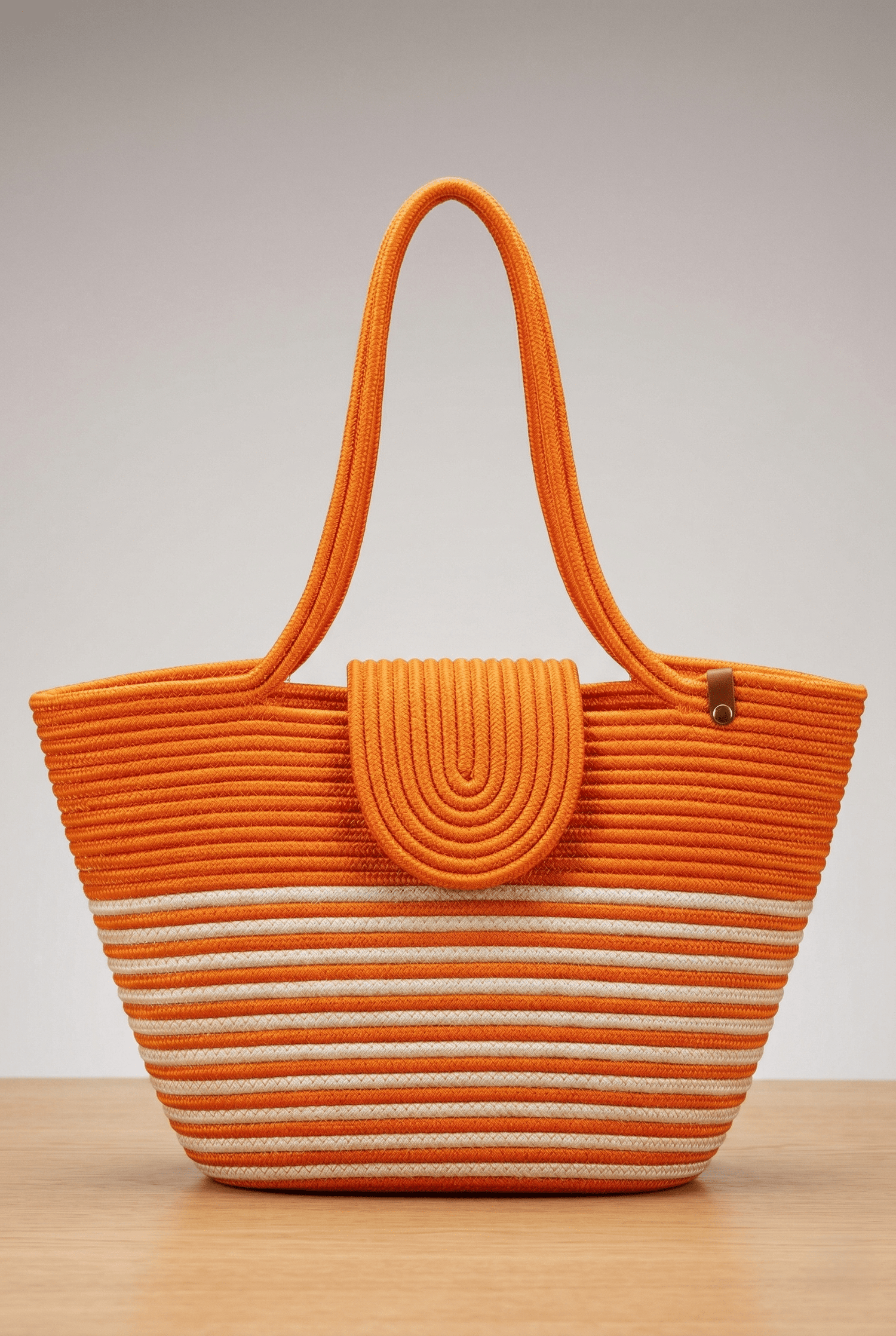 Boho Straw Style Magnetic Closure Natural Shoulder Bag - Orange &amp; White