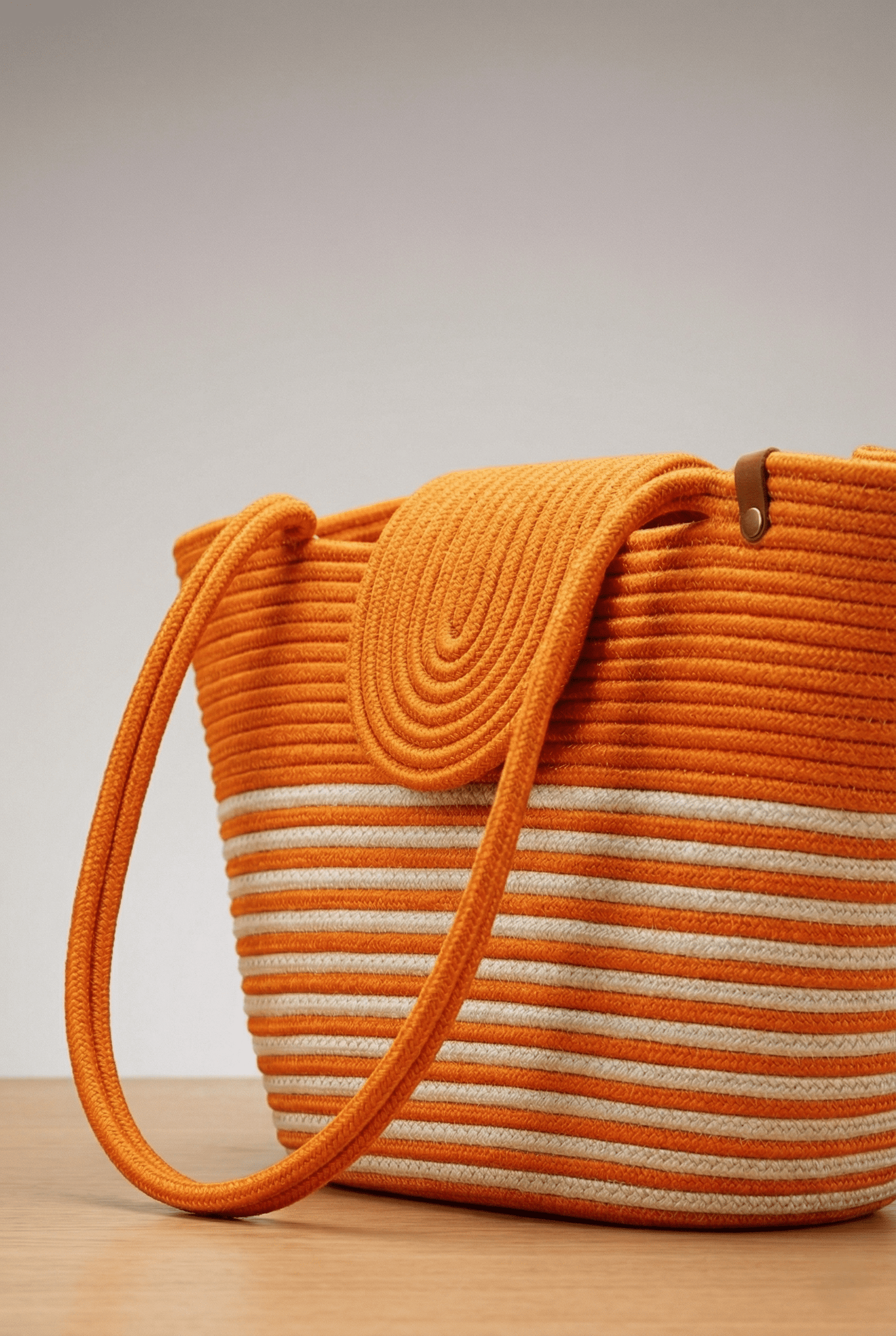 Boho Straw Style Magnetic Closure Natural Shoulder Bag - Orange &amp; White
