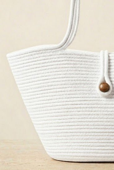 Boho Straw Style Button Closure Natural Shoulder Bag - White