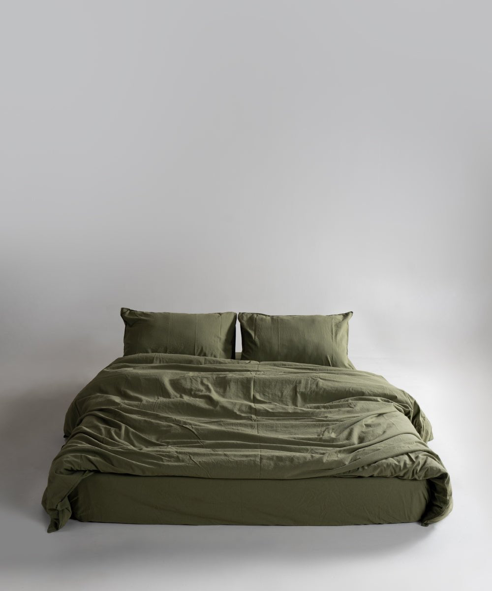 Stonewash 100% Soft Cotton Duvet Cover Set Capulete Olive