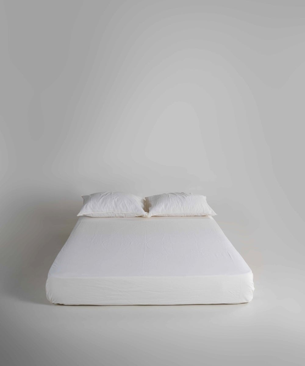 Stonewash 100% Soft Cotton Fitted Sheet Set Snow White