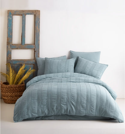 Andalusia Stonewashed 100% Cotton Duvet Cover Set - Med Blue