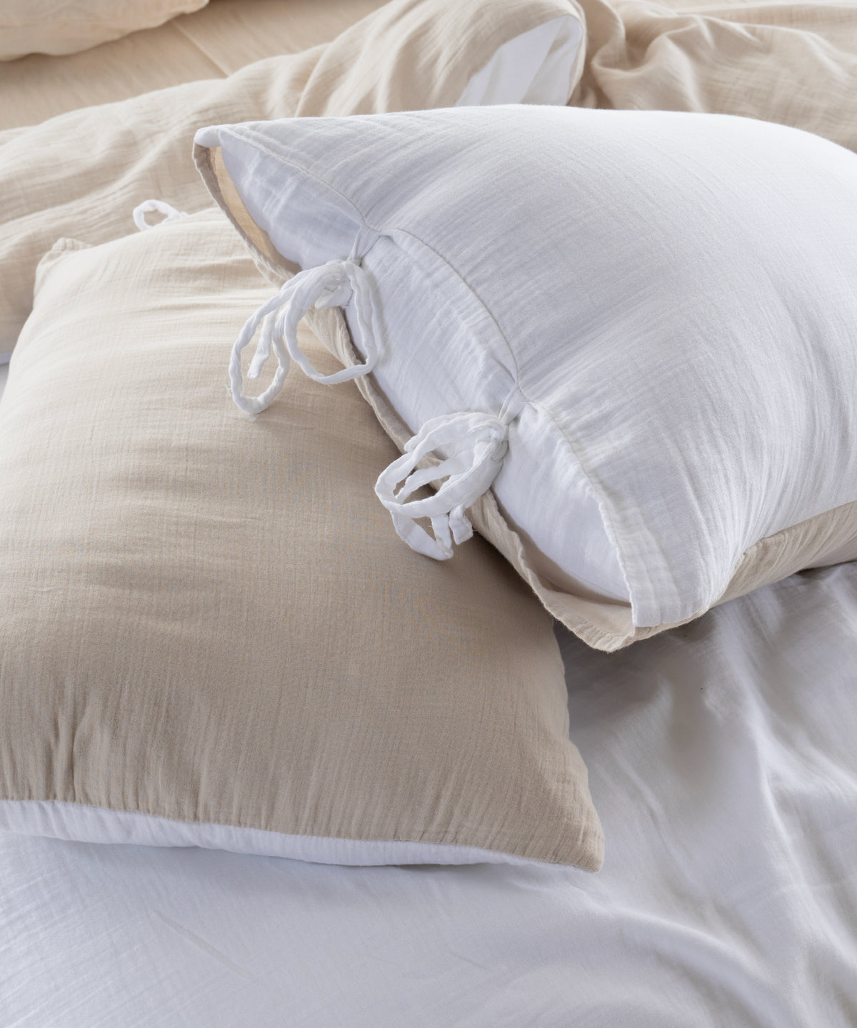 Esse 100% Natural Cotton Gauze-Muslin Duvet Cover Set Reversible Oxfordtan/Snow White