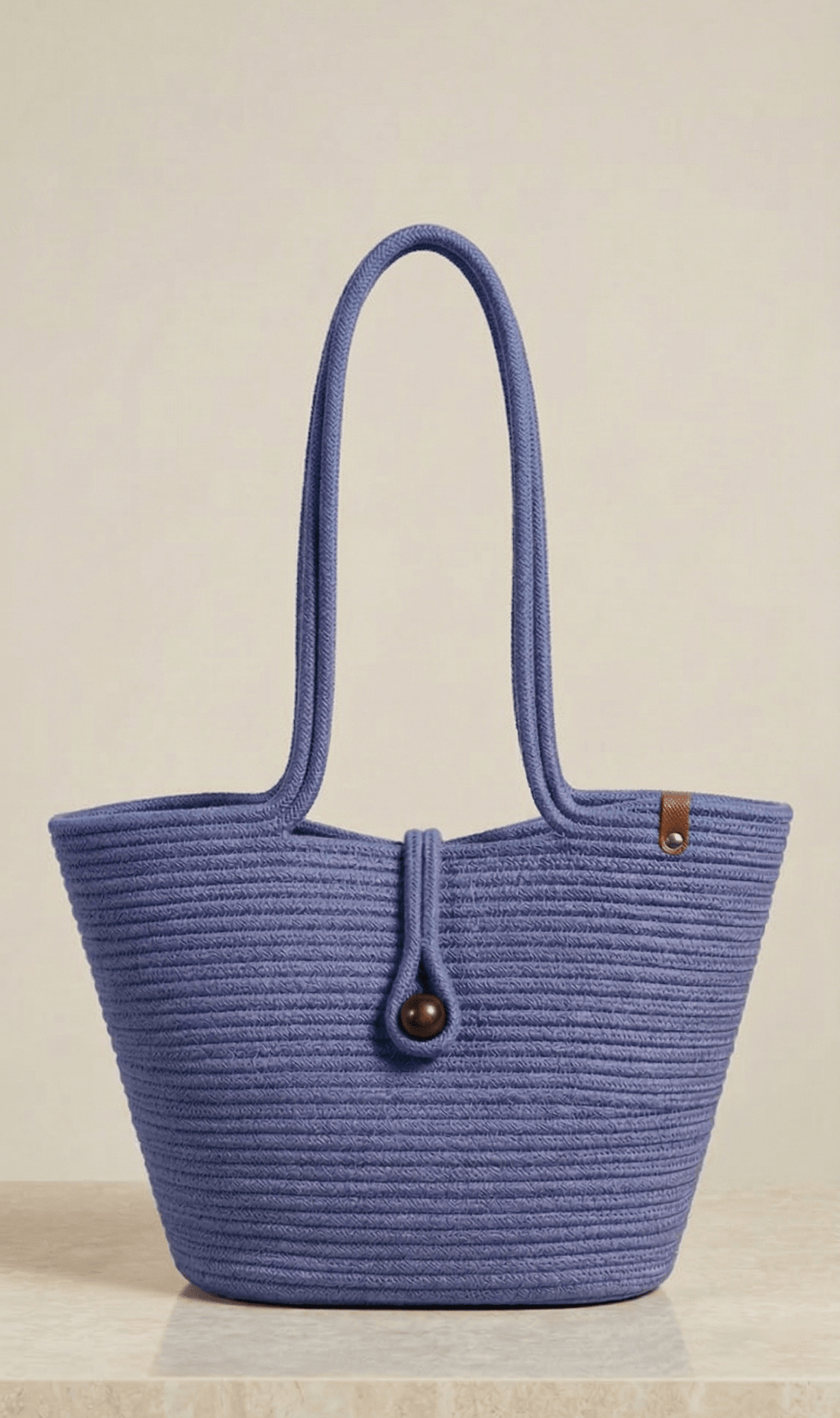 Boho Straw Style Button Closure Natural Shoulder Bag - Lilac