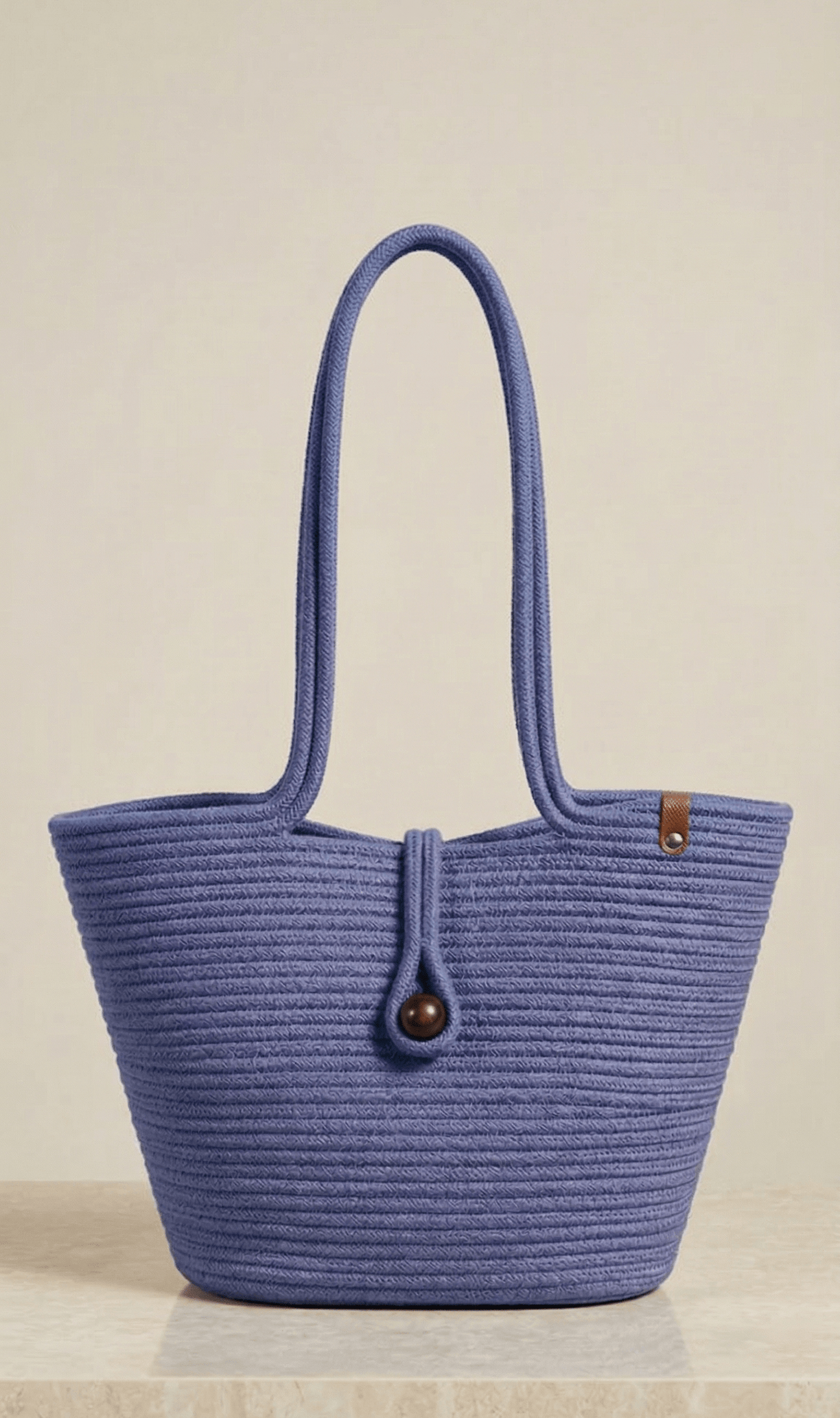 Boho Straw Style Button Closure Natural Shoulder Bag - Lilac