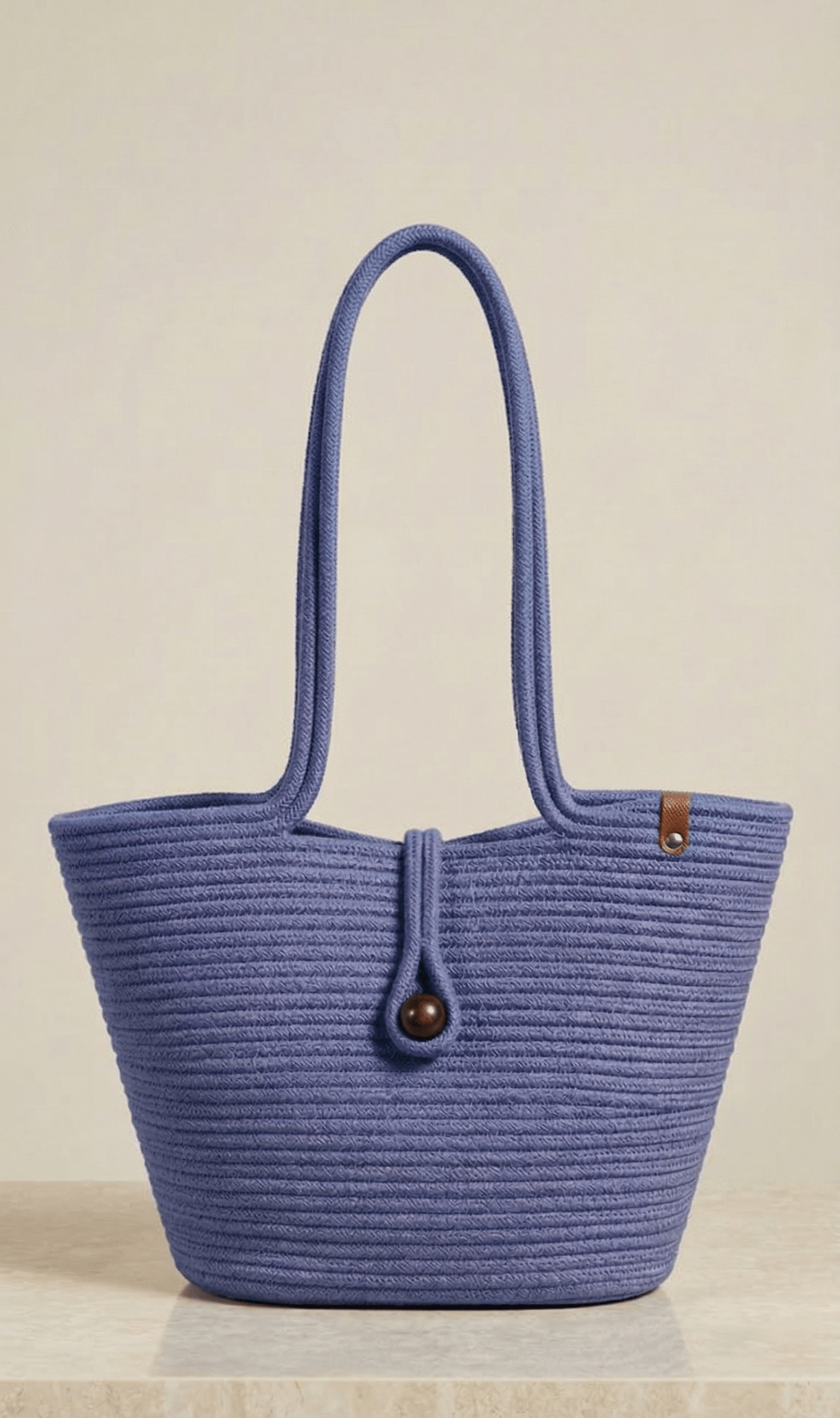 Boho Straw Style Button Closure Natural Shoulder Bag - Lilac
